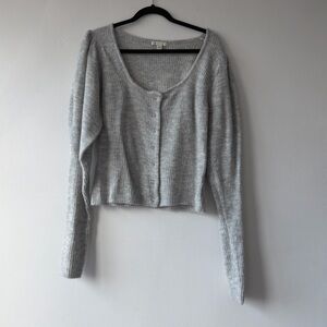 Light Gray Ribbed Button-Front Cropped Cardigan CATO